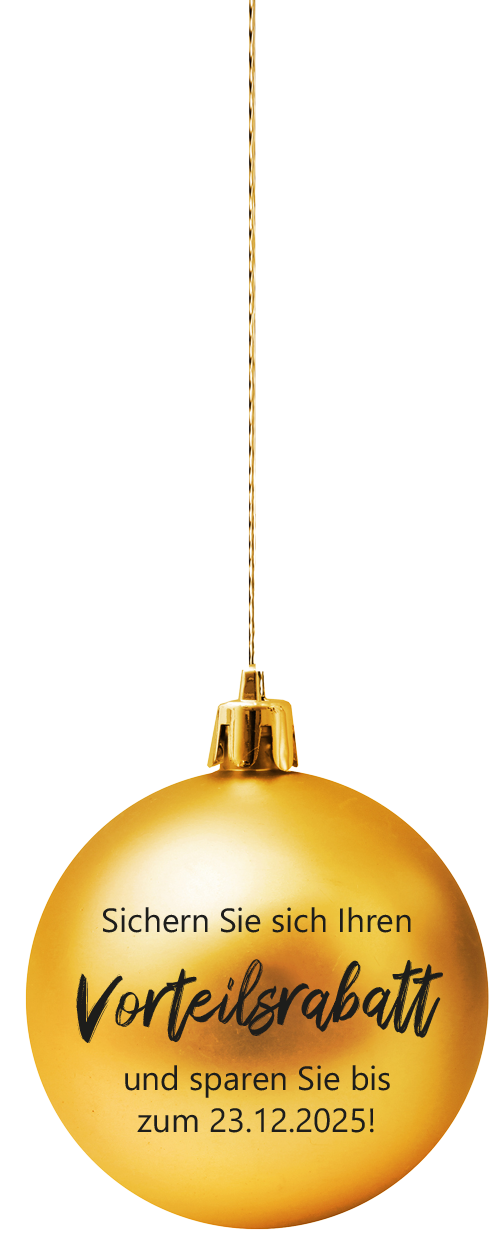 Weihnachtskugel gold rund mit Info: Sichern Sie sich Ihren Vorteilsrabatt und sparen Sie bis zum 23.12.2025!